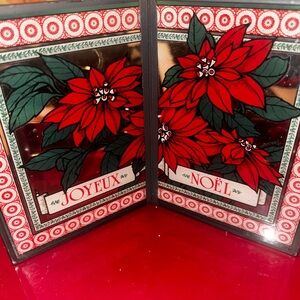 Vintage Festive Poinsettia Glass Panel Decor